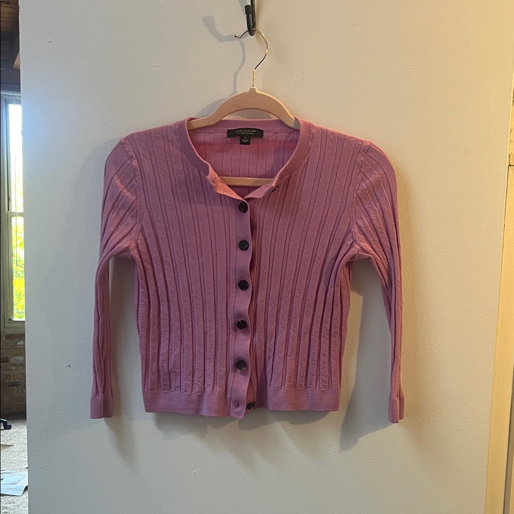 Ann Taylor Pink Ribbed Cardigan